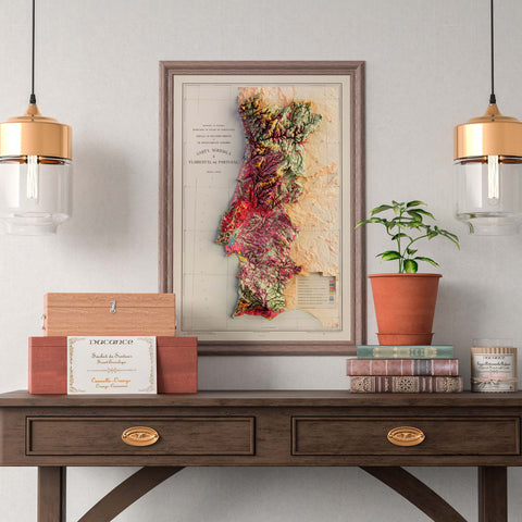 Portugal, Soil map - 1958, 2D printed shaded relief map with 3D effect of a 1958 soil map of Portugal. Shop our beautiful fine art printed maps on supreme Cotton paper. Vintage maps digitally restored and enhanced with a 3D effect. VizCart from Vizart
