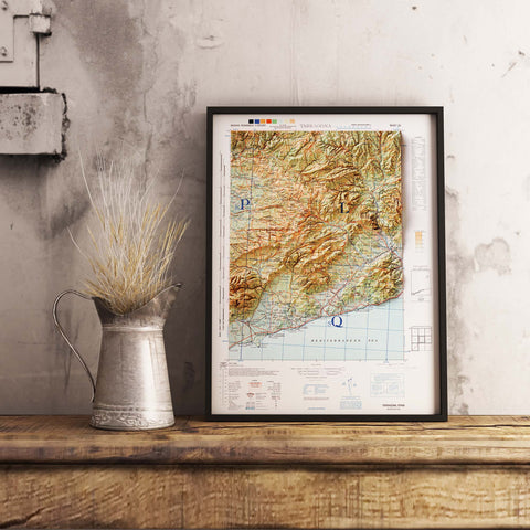 Tarragona (Spain), Topographic map - 1944, 2D printed shaded relief map with 3D effect of a 1944 topographic map of Burgos (Spain). Shop our beautiful fine art printed maps on supreme Cotton paper. Vintage maps digitally restored and enhanced with a 3D effect. VizCart from Vizart