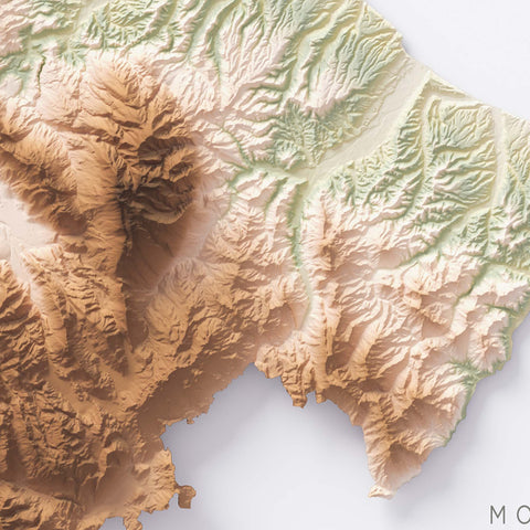 Abruzzo (Italy) geo shaded relief elevation map printed on fine art paper close-up