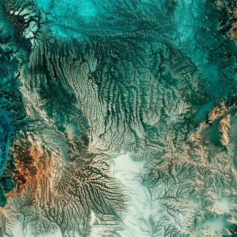 Africa Spectral elevation tint shaded relief map print with 3D effect fine art wall decor. VizCart from Vizart