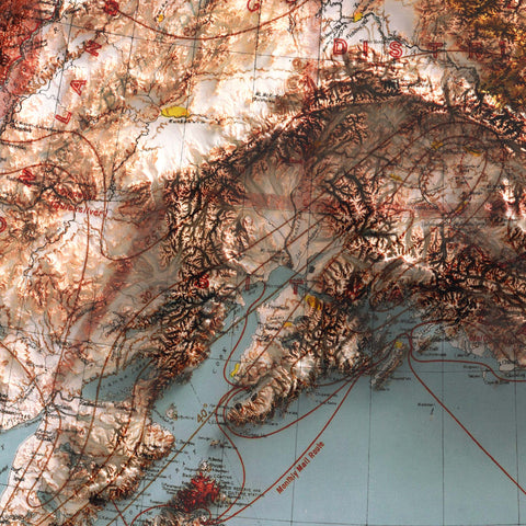 Alaska (USA), Topographic map - 1898, 2D printed shaded relief map with 3D effect of a 1898 topographic map of Alaska (USA). Shop our beautiful fine art printed maps on supreme Cotton paper. Vintage maps digitally restored and enhanced with a 3D effect. VizCart from Vizart