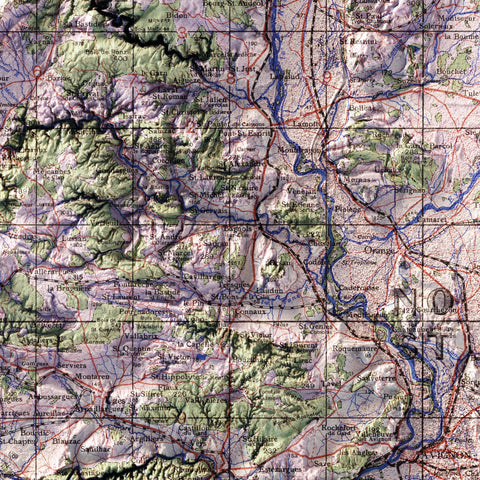 Avignon (France), Topographic map - 1943, 2D printed shaded relief map with 3D effect of a 1943 topographic map of Avignon (France). Shop our beautiful fine art printed maps on supreme Cotton paper. Vintage maps digitally restored and enhanced with a 3D effect. VizCart from Vizart