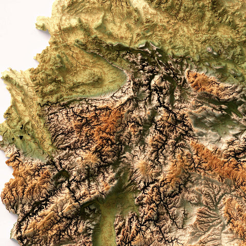 Germany, Elevation tint - Geo, 2D printed shaded relief map with 3D effect of Germany with geo elevation tint. Shop our beautiful fine art printed maps on supreme Cotton paper. Vintage maps digitally restored and enhanced with a 3D effect. VizCart from Vizart