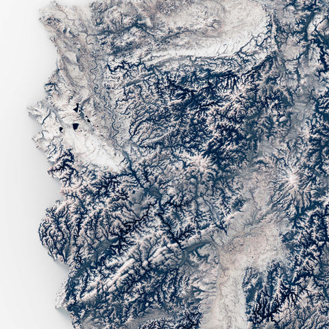 Germany, Elevation tint - White, 2D printed shaded relief map with 3D effect of Germany with monochrome white elevation tint. Shop our beautiful fine art printed maps on supreme Cotton paper. Vintage maps digitally restored and enhanced with a 3D effect. VizCart from Vizart