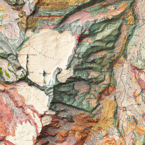 Grossglockner (Austria), Geological map - 1939, 2D printed shaded relief map with 3D effect of a 1939 geological map of Grossglockner (Austria). Shop our beautiful fine art printed maps on supreme Cotton paper. Vintage maps digitally restored and enhanced with a 3D effect. VizCart from Vizart