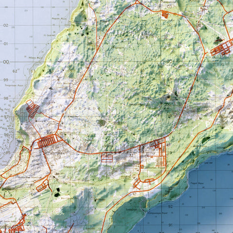 Guam (Mariana Islands, USA), Topographic map - 1965, 2D printed shaded relief map with 3D effect of a 1965 topographic map of Guam (Mariana Islands, USA). Shop our beautiful fine art printed maps on supreme Cotton paper. Vintage maps digitally restored and enhanced with a 3D effect. VizCart from Vizart