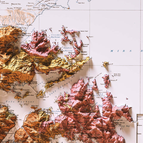 Hong Kong, Geological map - 1936, 2D printed shaded relief map with 3D effect of a 1936 geological map of Hong Kong. Shop our beautiful fine art printed maps on supreme Cotton paper. Vintage maps digitally restored and enhanced with a 3D effect. VizCart from Vizart
