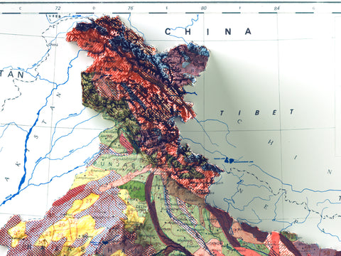 India, Soil map - 1985, 2D printed shaded relief map with 3D effect of a 1985 soil map of India. Shop our beautiful fine art printed maps on supreme Cotton paper. Vintage maps digitally restored and enhanced with a 3D effect. VizCart from Vizart