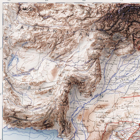 India, Topographic map - 1973, 2D printed shaded relief map with 3D effect of a 1973 topographic map of India. Shop our beautiful fine art printed maps on supreme Cotton paper. Vintage maps digitally restored and enhanced with a 3D effect. VizCart from Vizart