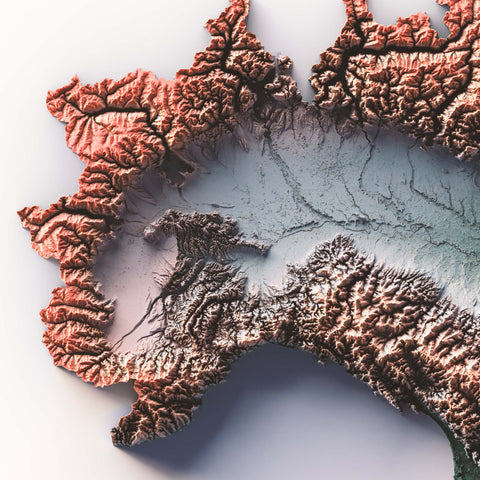 Italy, Elevation tint - Irid, 2D printed shaded relief map with 3D effect of Italy with irid hypsometric tint. Shop our beautiful fine art printed maps on supreme Cotton paper. Vintage maps digitally restored and enhanced with a 3D effect. VizCart from Vizart