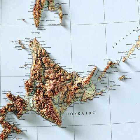 Japan, Topographic map - 1945, 2D printed shaded relief map with 3D effect of a 1945 topographic map of Japan. Shop our beautiful fine art printed maps on supreme Cotton paper. Vintage maps digitally restored and enhanced with a 3D effect. VizCart from Vizart