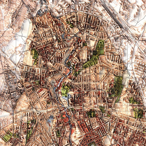 Kristiania (Norway), City map - 1901, 2D printed shaded relief map with 3D effect of a 1901 city map of Kristiania (Oslo, Norway). Shop our beautiful fine art printed maps on supreme Cotton paper. Vintage maps digitally restored and enhanced with a 3D effect. VizCart from Vizart