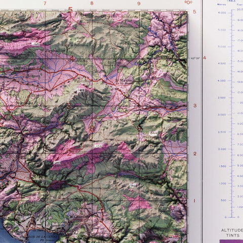 Marseilles (France), Topographic map - 1943, 2D printed shaded relief map with 3D effect of a 1943 topographic map of Marseilles (France). Shop our beautiful fine art printed maps on supreme Cotton paper. Vintage maps digitally restored and enhanced with a 3D effect. VizCart from Vizart
