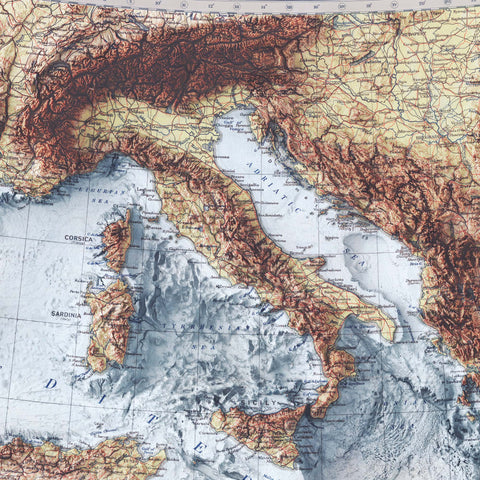 Mediterranean Sea Bathymetric, Topographic map - 1937, 2D printed shaded relief map with 3D effect of a 1937 topographic map of Mediterranean Sea with bathyimetric. Shop our beautiful fine art printed maps on supreme Cotton paper. Vintage maps digitally restored and enhanced with a 3D effect. VizCart from Vizart