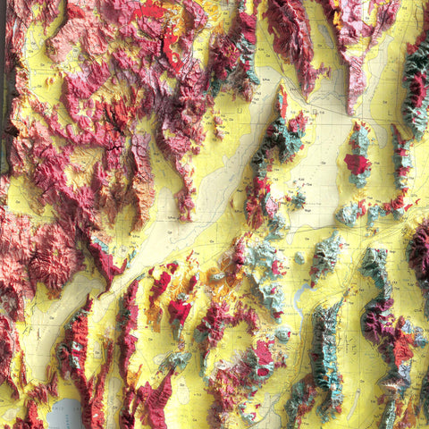 Nevada (USA), Geological map - 1978, 2D printed shaded relief map with 3D effect of a 1978 geological map of Nevada (USA). Shop our beautiful fine art printed maps on supreme Cotton paper. Vintage maps digitally restored and enhanced with a 3D effect. VizCart from Vizart
