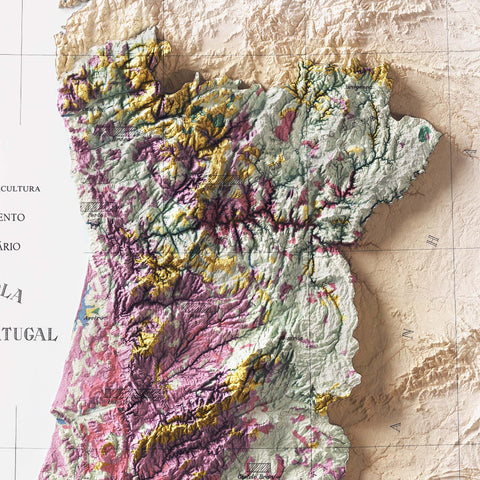 Portugal 1958 soil restored antique shaded relief map print on fine art paper close-up