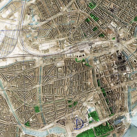 Rotterdam (The Netherlands), City map - 1944, 2D printed shaded relief map with 3D effect of a 1944 city map of Rotterdam (Netherlands). Shop our beautiful fine art printed maps on supreme Cotton paper. Vintage maps digitally restored and enhanced with a 3D effect. VizCart from Vizart