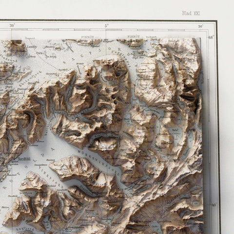 Salta (Norway), Topographic map - 1933, 2D printed shaded relief map with 3D effect of a 1933 topographic map of Salta (Norway). Shop our beautiful fine art printed maps on supreme Cotton paper. Vintage maps digitally restored and enhanced with a 3D effect. VizCart from Vizart