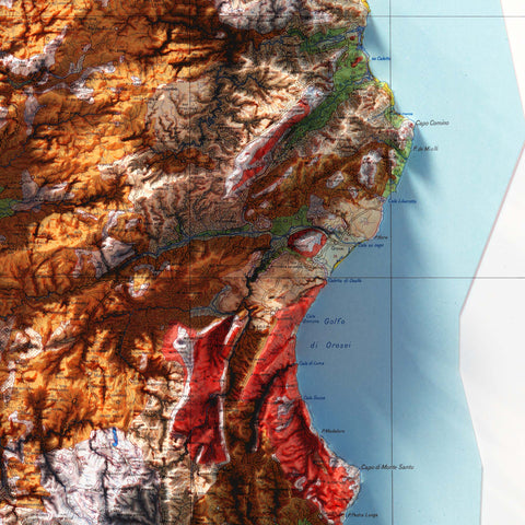 Sardinia (Italy), Soil map - 1960, 2D printed shaded relief map with 3D effect of a 1960 soil map of Sardinia (Italy). Shop our beautiful fine art printed maps on supreme Cotton paper. Vintage maps digitally restored and enhanced with a 3D effect. VizCart from Vizart