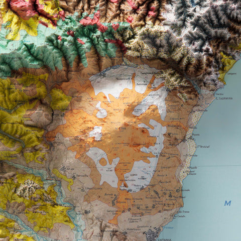 Sicily (Italy), Soil map - 1967, 2D printed shaded relief map with 3D effect of a 1967 soil map of Siciliy (Italy). Shop our beautiful fine art printed maps on supreme Cotton paper. Vintage maps digitally restored and enhanced with a 3D effect. VizCart from Vizart