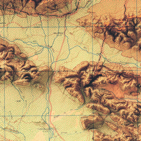 Toledo (Spain), Topographic map - 1944, 2D printed shaded relief map with 3D effect of a 1944 topographic map of Toledo (Spain). Shop our beautiful fine art printed maps on supreme Cotton paper. Vintage maps digitally restored and enhanced with a 3D effect. VizCart from Vizart