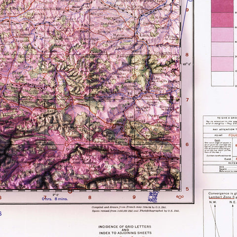 Toulouse (France), Topographic map - 1943, 2D printed shaded relief map with 3D effect of a 1943 topographic map of Toulouse (France). Shop our beautiful fine art printed maps on supreme Cotton paper. Vintage maps digitally restored and enhanced with a 3D effect. VizCart from Vizart