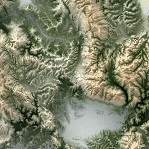 Umbria (Italy), Elevation tint - Geo, 2D printed shaded relief map with 3D effect of Umbria (Italy) with geo hypsometric tint. Shop our beautiful fine art printed maps on supreme Cotton paper. Vintage maps digitally restored and enhanced with a 3D effect. VizCart from Vizart