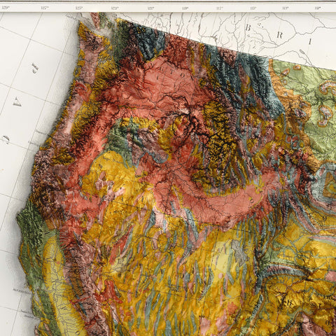 USA, Geological map - 1874, 2D printed shaded relief map with 3D effect of a 1874 geological map of United States of America. Shop our beautiful fine art printed maps on supreme Cotton paper. Vintage maps digitally restored and enhanced with a 3D effect. VizCart from Vizart