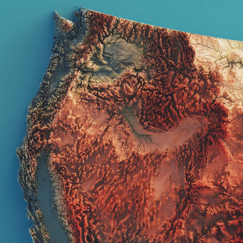 USA, Elevation tint - Spectral, 2D printed shaded relief map with 3D effect of USA (Contiguous) with spectral hypsometric tint. Shop our beautiful fine art printed maps on supreme Cotton paper. Vintage maps digitally restored and enhanced with a 3D effect. VizCart from Vizart