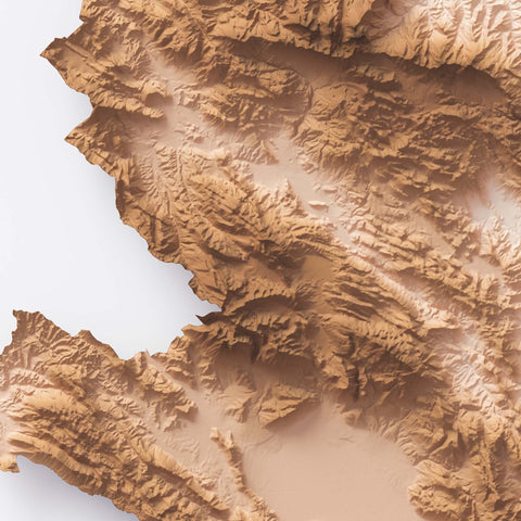 Abruzzo (Italy) geo shaded relief elevation map printed on fine art paper close-up