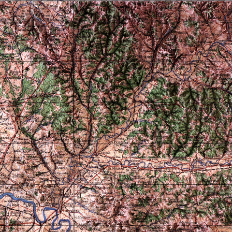 Bordeaux (France), Topographic map - 1943, 2D printed shaded relief map with 3D effect of a 1943 topographic map of Bordeaux (France). Shop our beautiful fine art printed maps on supreme Cotton paper. Vintage maps digitally restored and enhanced with a 3D effect. VizCart from Vizart