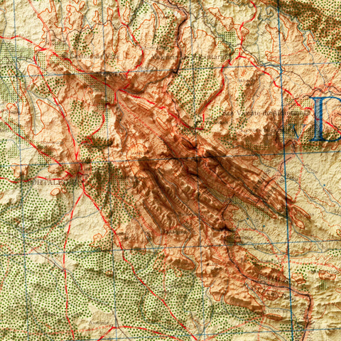 Castelo Branco (Portugal), Topographic map - 1944, 2D printed shaded relief map with 3D effect of a 1944 topographic map of Castelo Branco (Portugal). Shop our beautiful fine art printed maps on supreme Cotton paper. Vintage maps digitally restored and enhanced with a 3D effect. VizCart from Vizart