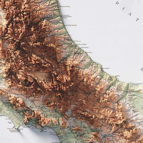 Rome (Italy), Topographic map - 1931, 2D printed shaded relief map with 3D effect of a 1931 topographic map of Central Italy (Italy). Shop our beautiful fine art printed maps on supreme Cotton paper. Vintage maps digitally restored and enhanced with a 3D effect. VizCart from Vizart