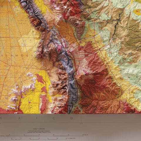 Colorado (USA), Geological map - 1979, 2D printed shaded relief map with 3D effect of a 1979 geological map of Colorado (USA). Shop our beautiful fine art printed maps on supreme Cotton paper. Vintage maps digitally restored and enhanced with a 3D effect. VizCart from Vizart