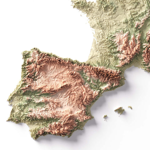 Europe, Elevation tint - Geo, 2D printed shaded relief map with 3D effect of Europe with geo hypsometric tint. Shop our beautiful fine art printed maps on supreme Cotton paper. Vintage maps digitally restored and enhanced with a 3D effect., VizCart from Vizart