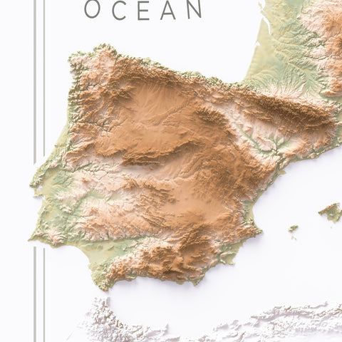 Europe geo shaded relief elevation map printed on fine art paper close-up