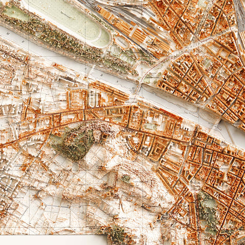 Florence (Italy), City map - 1936, 2D printed shaded relief map with 3D effect of a 1936 city map of Florence (Italy). Shop our beautiful fine art printed maps on supreme Cotton paper. Vintage maps digitally restored and enhanced with a 3D effect. VizCart from Vizart