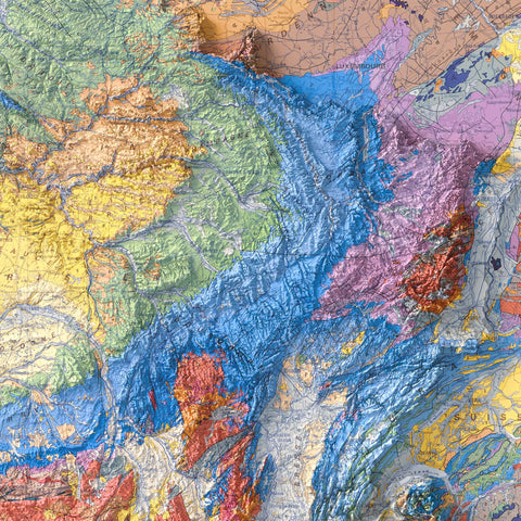France 1980 geological restored antique shaded relief map print on fine art paper close-up