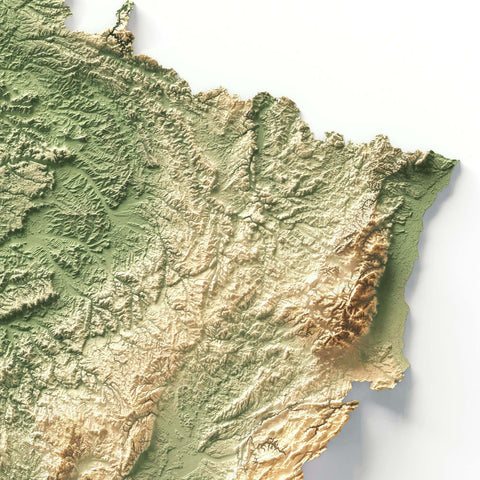France, Elevation tint - Geo, 2D printed shaded relief map with 3D effect of France with geo elevation tint. Shop our beautiful fine art printed maps on supreme Cotton paper. Vintage maps digitally restored and enhanced with a 3D effect. VizCart from Vizart