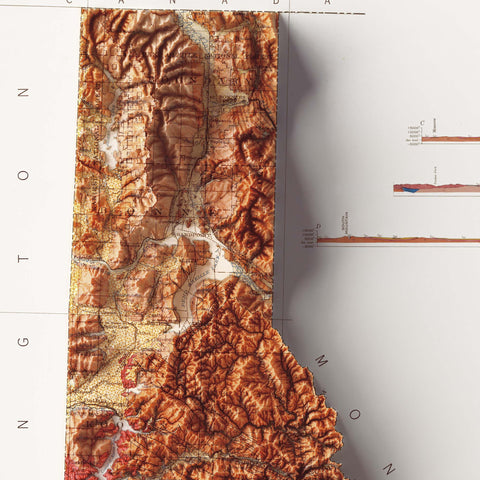 Idaho (USA), Geological map - 1947, 2D printed shaded relief map with 3D effect of a 1947 geological map of Idaho (USA). Shop our beautiful fine art printed maps on supreme Cotton paper. Vintage maps digitally restored and enhanced with a 3D effect. VizCart from Vizart