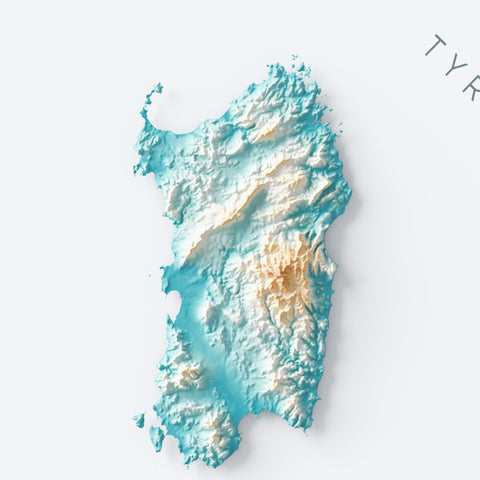 Italy spectral shaded relief elevation map printed on fine art paper close-up