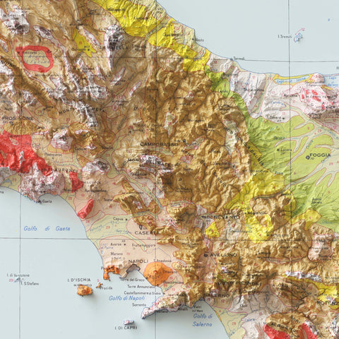 Italy, Soil map - 1966, 2D printed shaded relief map with 3D effect of a 1966 soil map of Italy. Shop our beautiful fine art printed maps on supreme Cotton paper. Vintage maps digitally restored and enhanced with a 3D effect. VizCart from Vizart