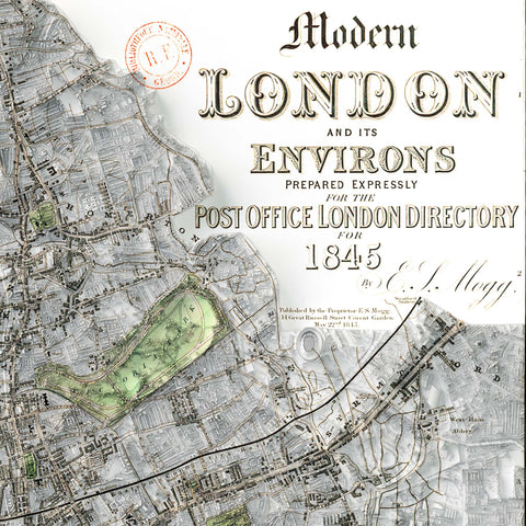 London (England, UK), City map - 1845, 2D printed shaded relief map with 3D effect of a 1845 city map of London (United Kingdom). Shop our beautiful fine art printed maps on supreme Cotton paper. Vintage maps digitally restored and enhanced with a 3D effect. VizCart from Vizart