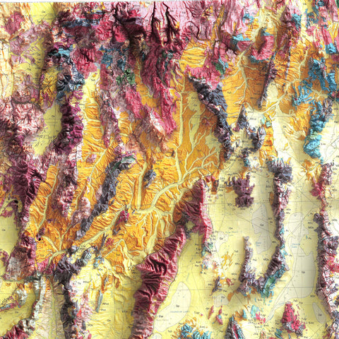 Nevada (USA), Geological map - 1978, 2D printed shaded relief map with 3D effect of a 1978 geological map of Nevada (USA). Shop our beautiful fine art printed maps on supreme Cotton paper. Vintage maps digitally restored and enhanced with a 3D effect. VizCart from Vizart