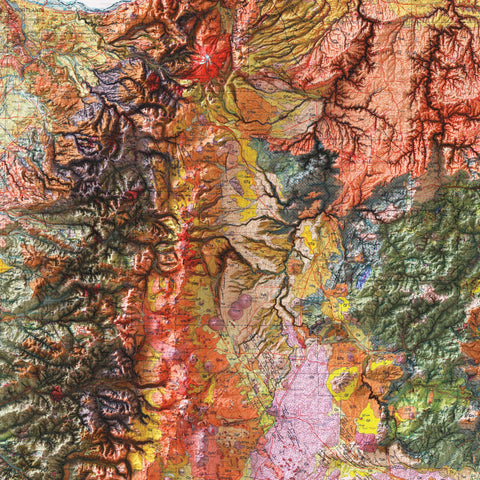 Oregon (USA), Geological map - 1991, 2D printed shaded relief map with 3D effect of a 1991 geological map of Oregon (USA). Shop our beautiful fine art printed maps on supreme Cotton paper. Vintage maps digitally restored and enhanced with a 3D effect. VizCart from Vizart