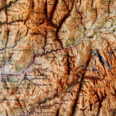 Porto (Portugal), Topographic map - 1944, 2D printed shaded relief map with 3D effect of a 1944 topographic map of Porto (Portugal). Shop our beautiful fine art printed maps on supreme Cotton paper. Vintage maps digitally restored and enhanced with a 3D effect. VizCart from Vizart