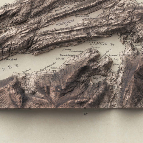 Steigen (Norway), Topographic map - 1902, 2D printed shaded relief map with 3D effect of a 1902 topographic map of Steigen (Norway). Shop our beautiful fine art printed maps on supreme Cotton paper. Vintage maps digitally restored and enhanced with a 3D effect. VizCart from Vizart