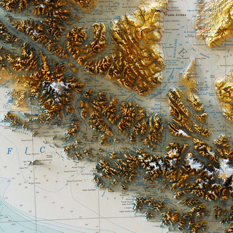 Tierra del Fuego (Chile and Argentina), Topographic map - 1964, 2D printed shaded relief map with 3D effect of a 1964 topographic map of Tierra del Fuego (Fireland, South America). Shop our beautiful fine art printed maps on supreme Cotton paper. Vintage maps digitally restored and enhanced with a 3D effect. VizCart from Vizart