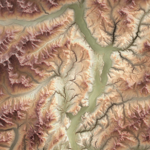 Trentino Alto Adige (Italy), Elevation tint - Geo, 2D printed shaded relief map with 3D effect of Trentino-Alto Adige (Italy) with geo hypsometric tint. Shop our beautiful fine art printed maps on supreme Cotton paper. Vintage maps digitally restored and enhanced with a 3D effect. VizCart from Vizart