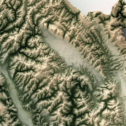 Umbria (Italy), Elevation tint - Geo, 2D printed shaded relief map with 3D effect of Umbria (Italy) with geo hypsometric tint. Shop our beautiful fine art printed maps on supreme Cotton paper. Vintage maps digitally restored and enhanced with a 3D effect. VizCart from Vizart